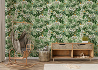 Bold passionflower wallpaper in rich purple and yellow tones.

