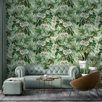 Lush and exotic passionflower wallpaper for home decor.

