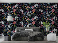Nighttime botanical theme wallpaper for bedroom styling.

