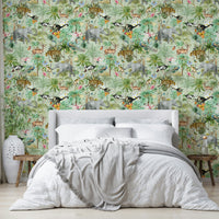 Exotic jungle wall mural with opulent, lush foliage design.

