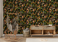 Lush greenery and tropical blooms featured in a modern wallpaper.