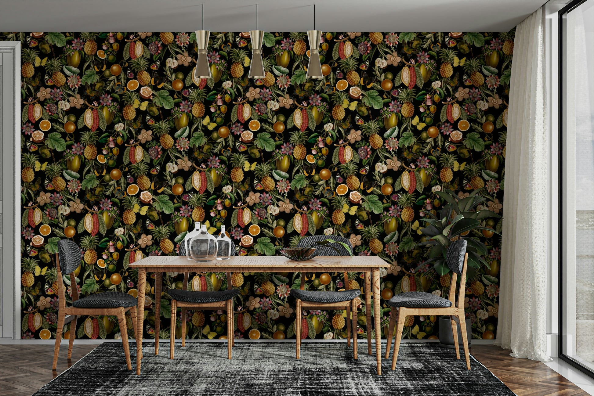 Tropical botanical rhapsody wallpaper in fresh, vibrant hues.