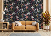 Midnight Garden Rhapsody wallpaper with floral patterns.

