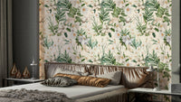 Beautiful white garden wallpaper with intricate floral details.

