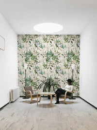 Soft, serene white garden wallpaper for a peaceful room vibe.

