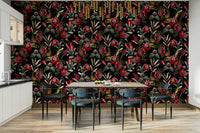 Floral wallpaper design with deep midnight tones

