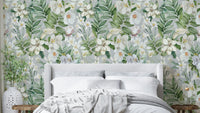 Botanical wallpaper with a serene floral design for any room.

