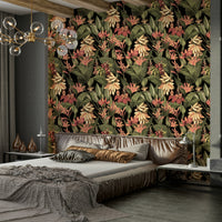 Exotic tropical wallpaper with night-themed colors

