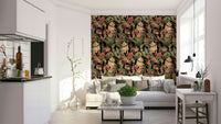 Vibrant Tropical Nights wallpaper with palm leaves design

