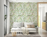 Tranquil green botanical wallpaper for bedroom décor

