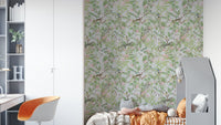 Lush leafy wall mural creating a calming sanctuary

