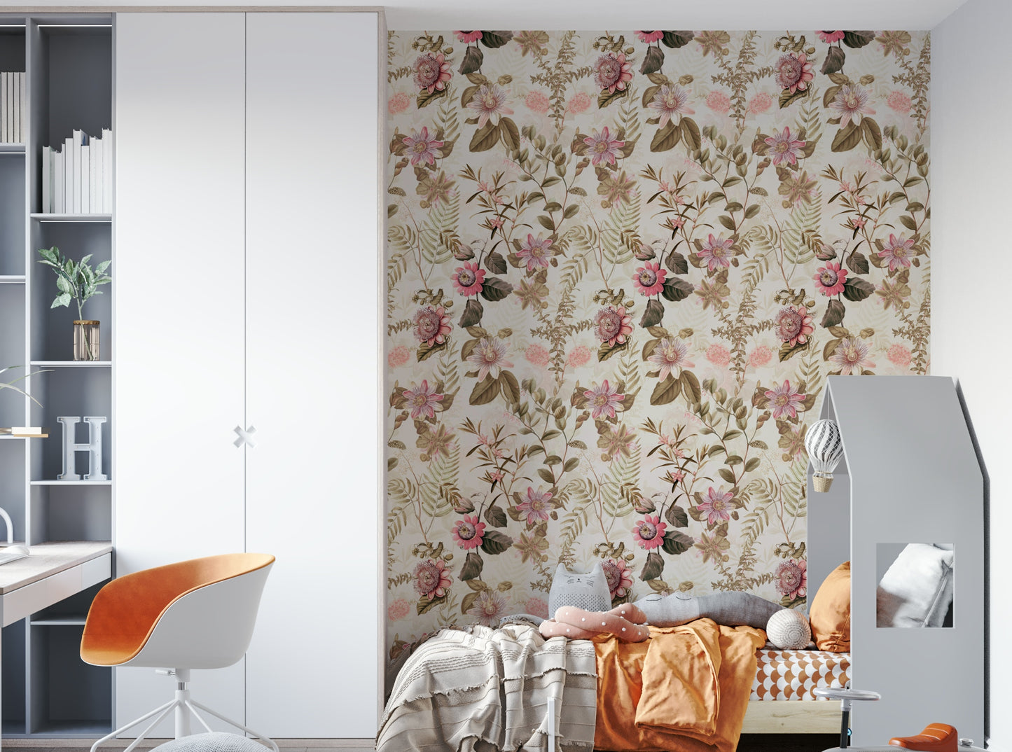 Vibrant Passionflower Paradise wallpaper in shades of purple and green.

