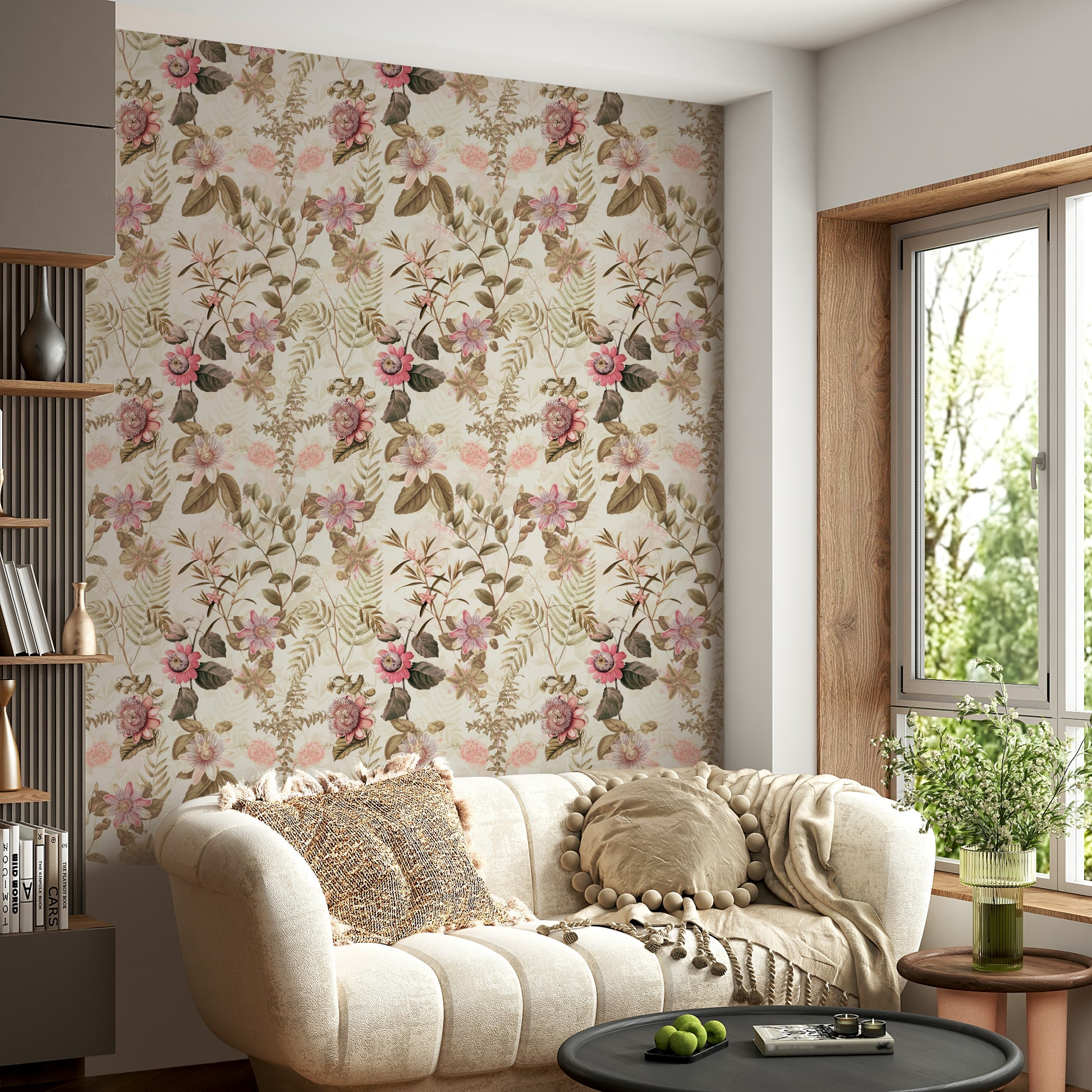 Lush Passionflower Paradise floral wallpaper for a refreshing space.

