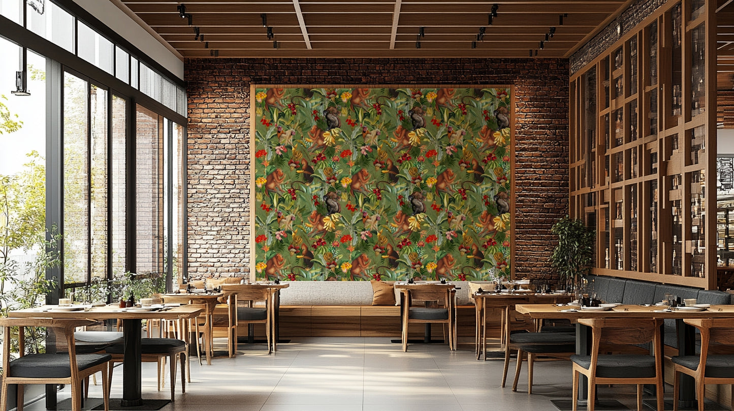 Bold jungle wallpaper for a modern and lively interior.

