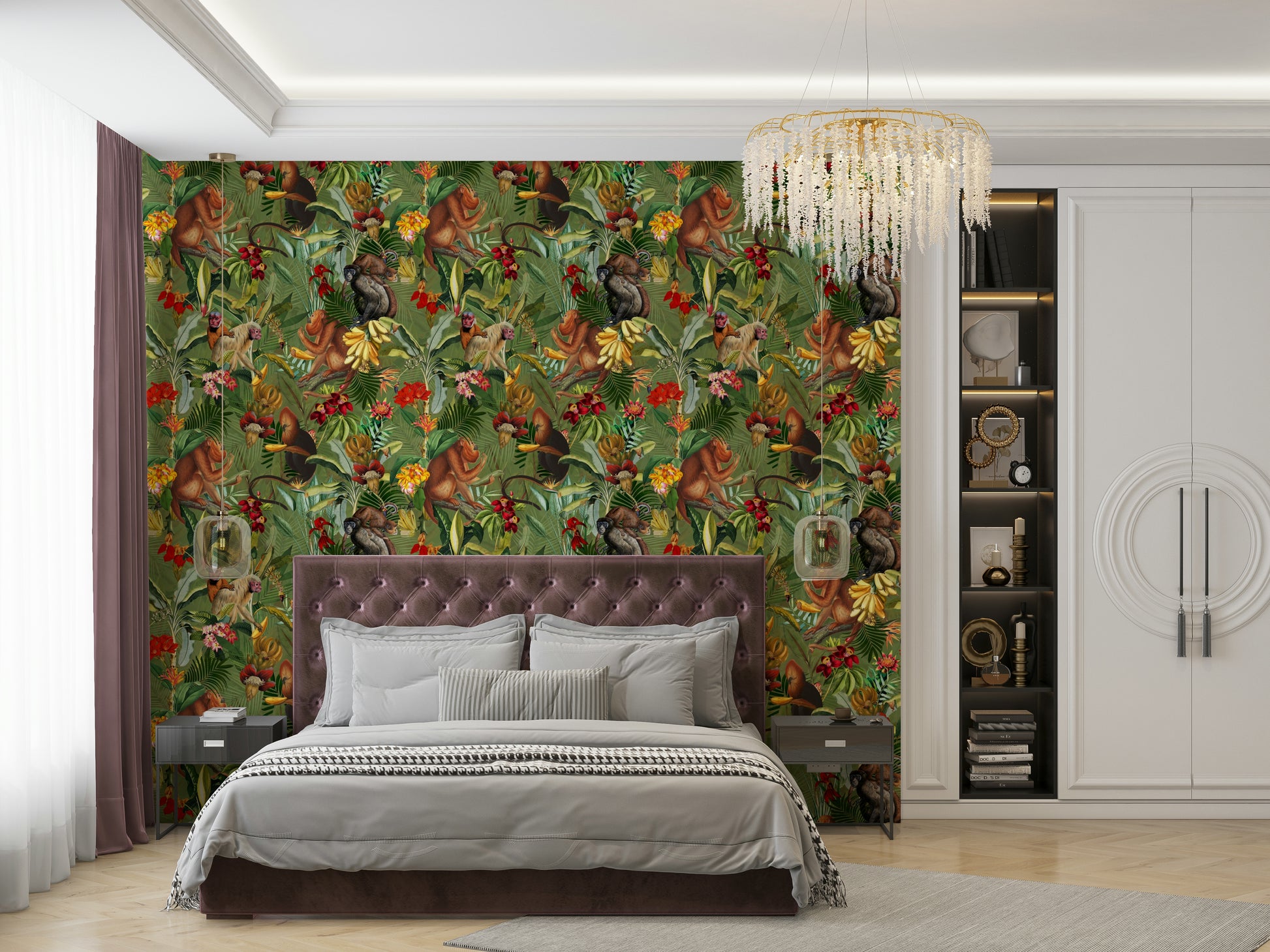 Tropical leaves wallpaper bringing nature into your space.


