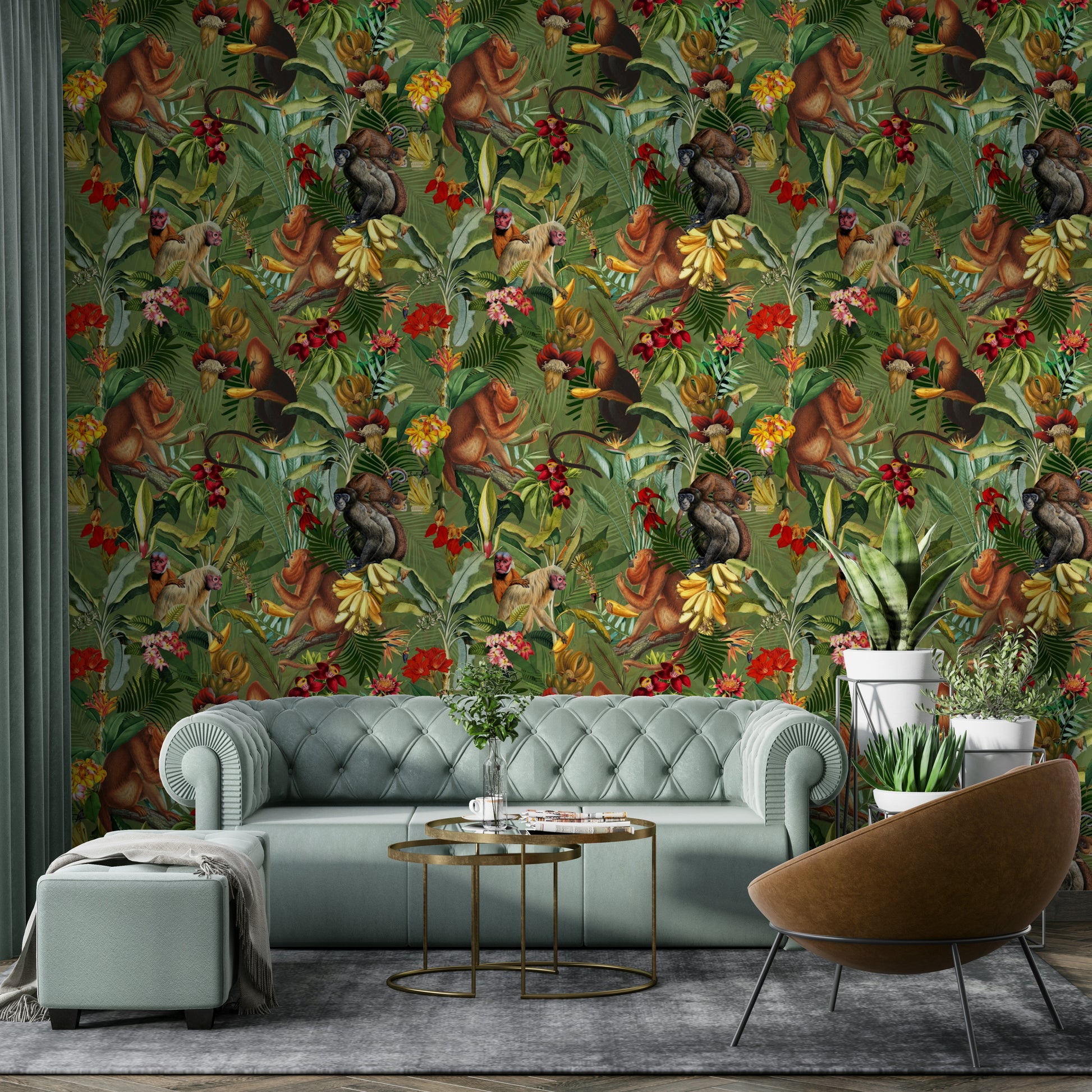Bold jungle wallpaper for a modern and lively interior.


