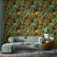Bold jungle wallpaper for a modern and lively interior.

