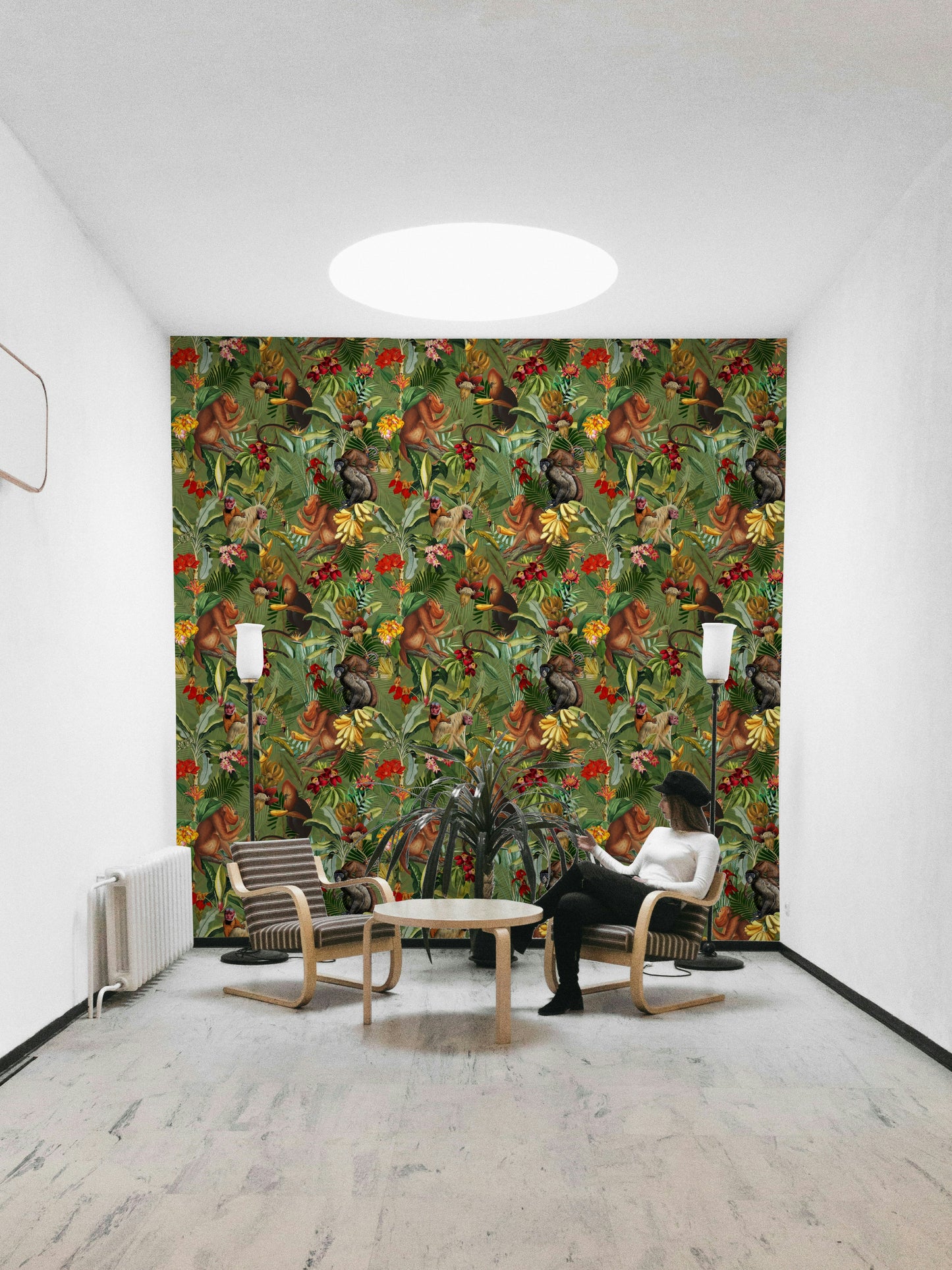 Lush green jungle wallpaper with vibrant tropical leaves.

