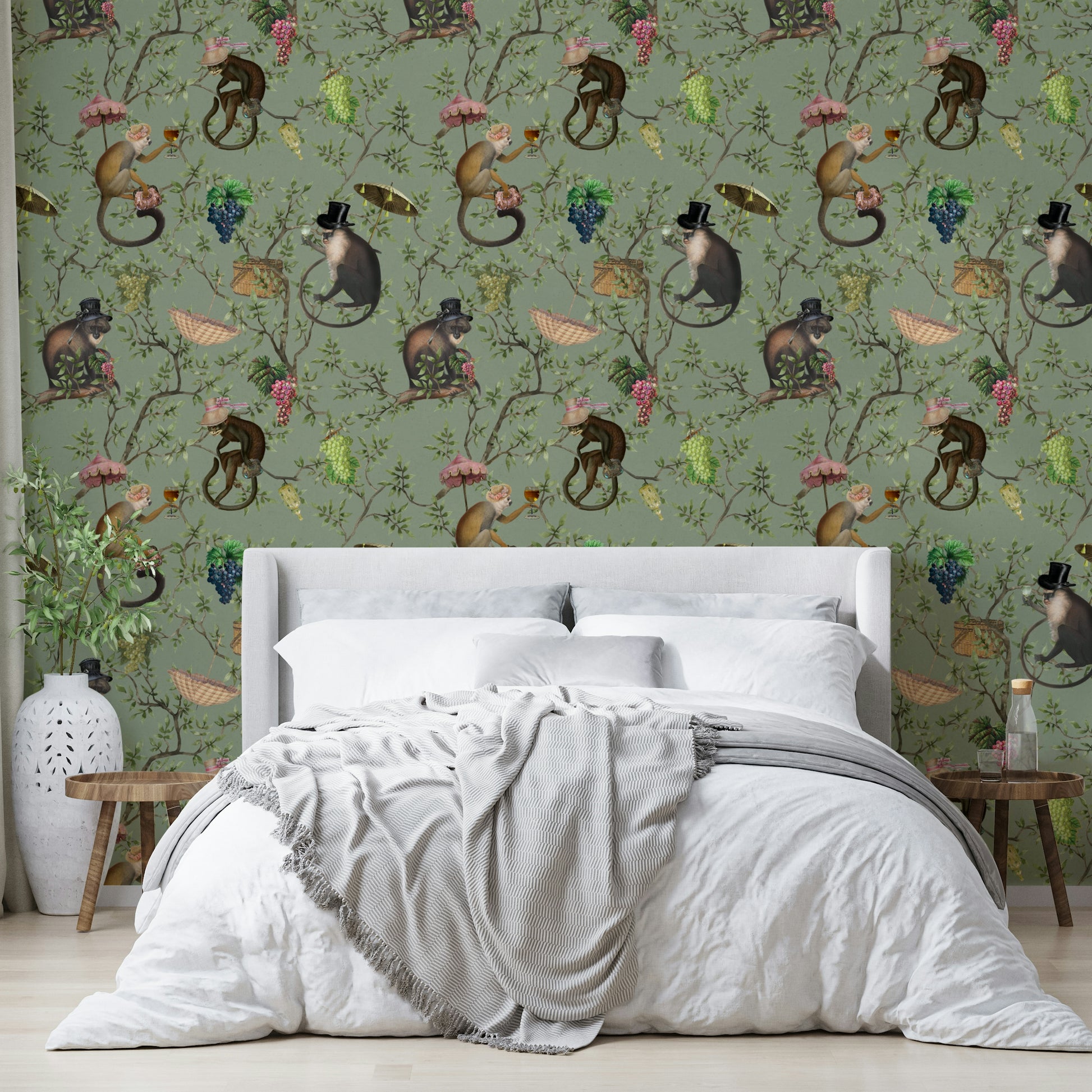 Bright monkey wallpaper design for kids rooms

