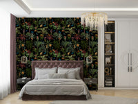 Dense jungle wallpaper in dark midnight shades