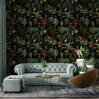 Tropical jungle wallpaper with rich green hues