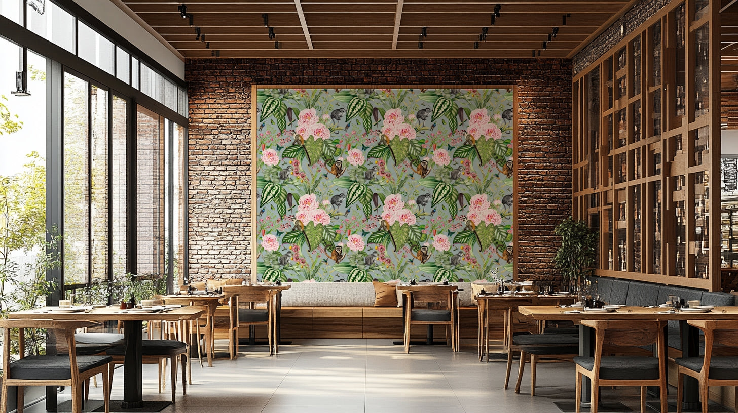 Green jungle mural for tropical home decor

