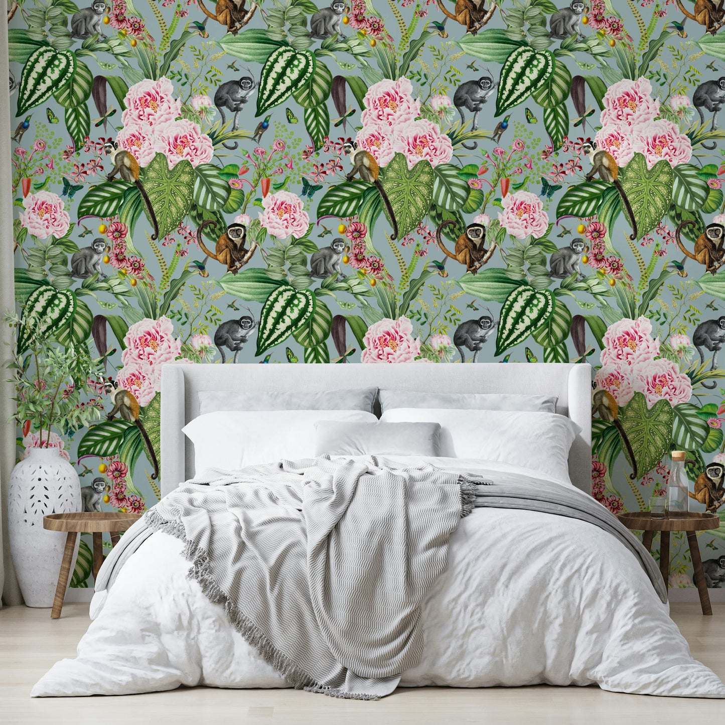 Tropical jungle wallpaper with vibrant green leaves

