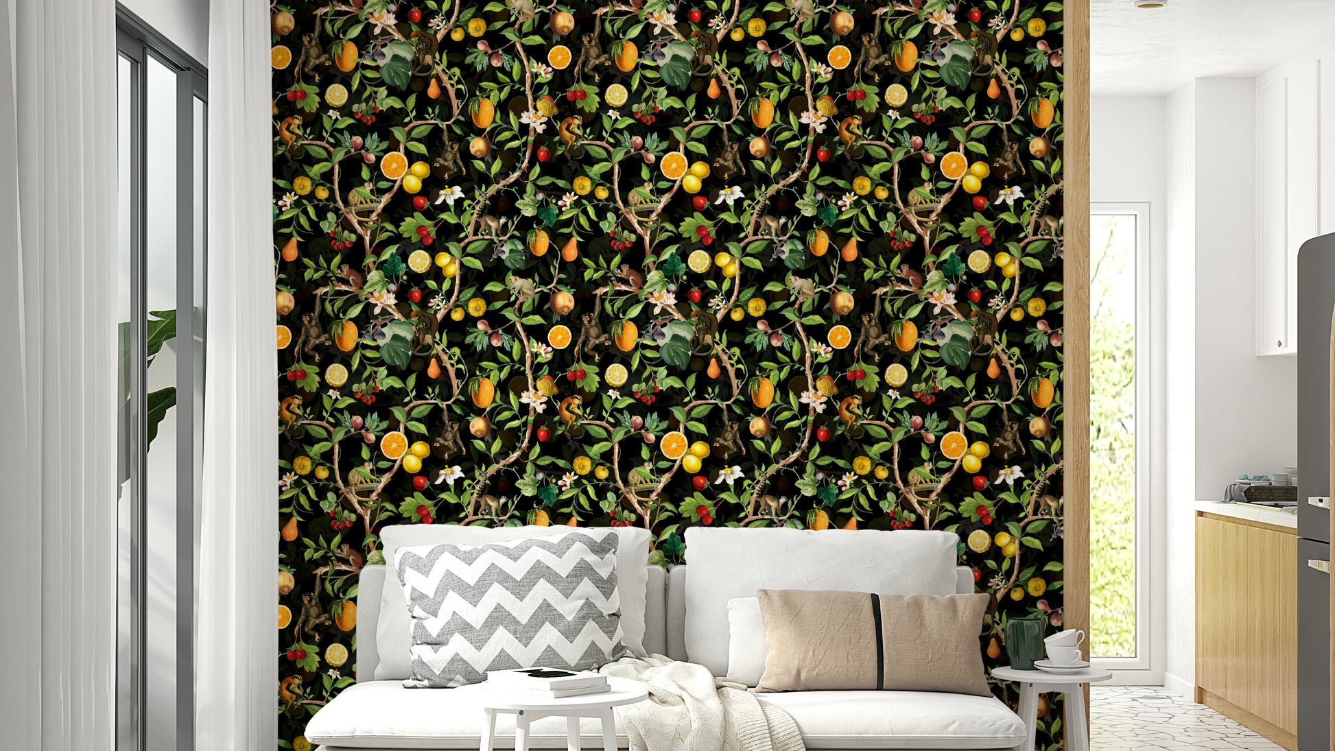 Exotic primates and tropical flora wall mural design

