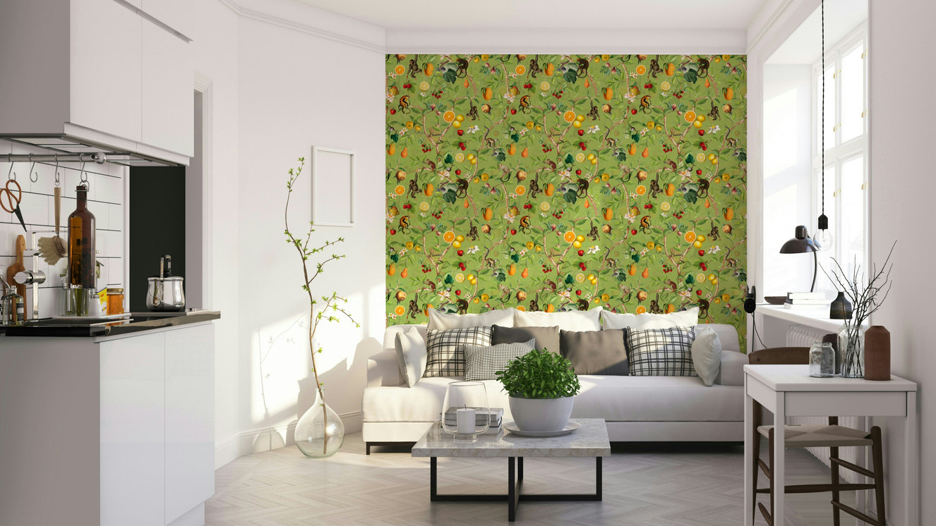 Vintage primate paradise with vibrant foliage wallpaper

