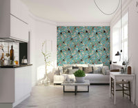 Exotic primates swinging in a jungle wallpaper.

