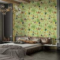 Monkey and fruit-themed wallpaper for vibrant room design

