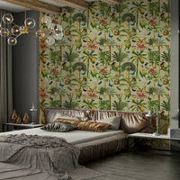 Green Jungle Wall Mural with Lush Vegetation

