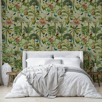 Dense Jungle Wallpaper with Exotic Flora and Fauna

