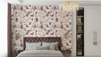 Whimsical botanical garden wallpaper design


