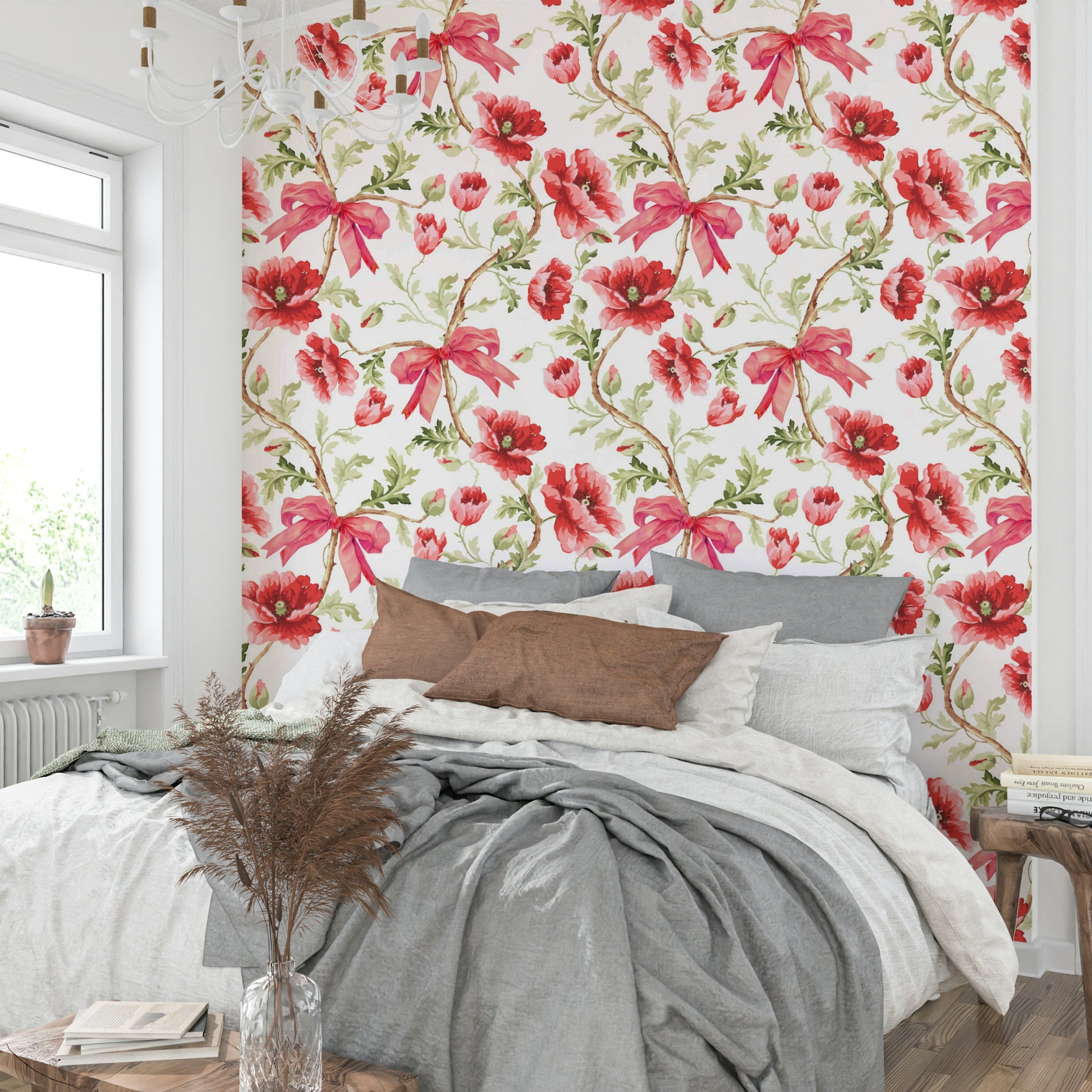 Elegant Preppy Floral Wallpaper with Poppy Design

