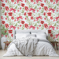 Preppy Chic Floral Wallpaper Featuring Poppy Blooms


