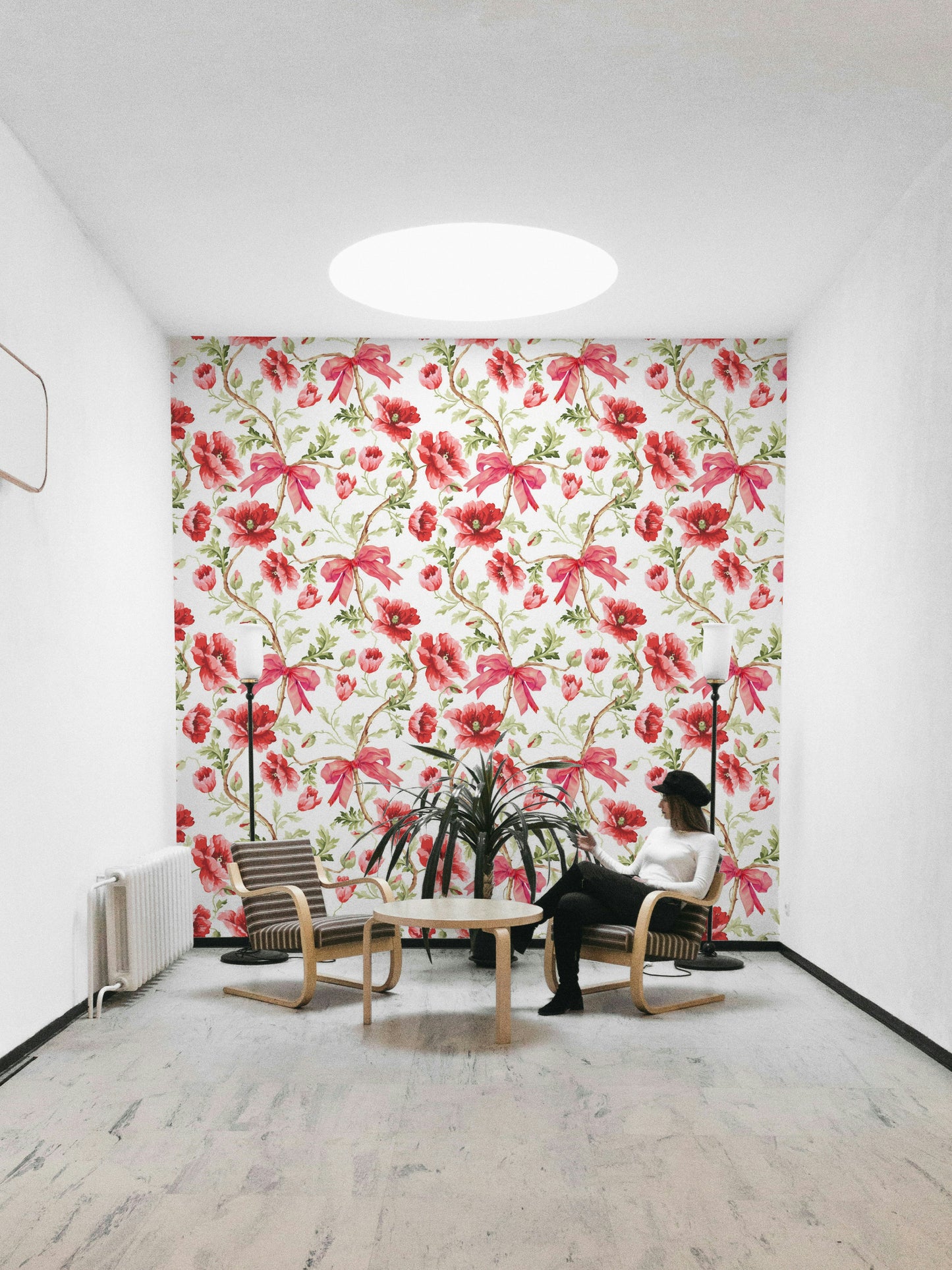 Fresh and Romantic Poppy Blooms & Bows Wall Mural

