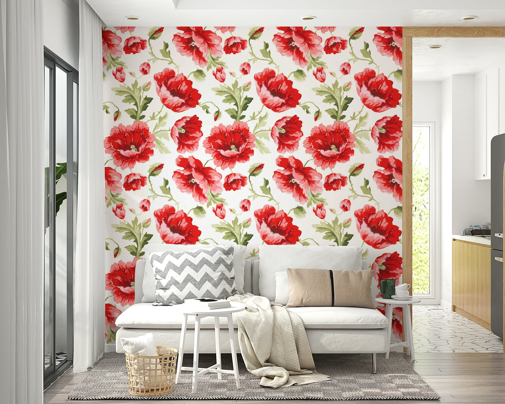 Vibrant poppy garden mural for home decor


