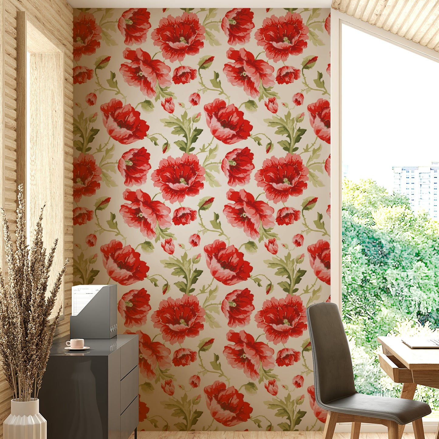 Poppy garden watercolor wallpaper style

