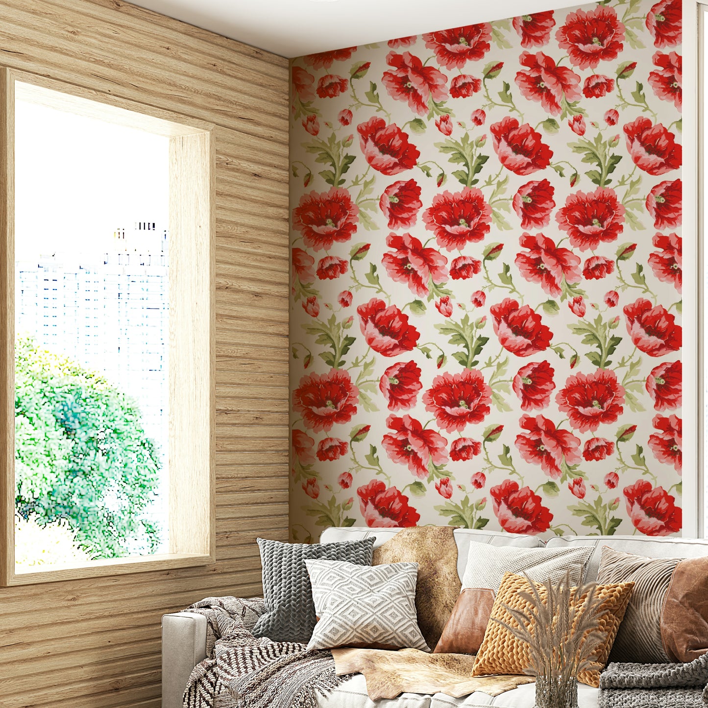 Beautiful poppy garden wall mural

