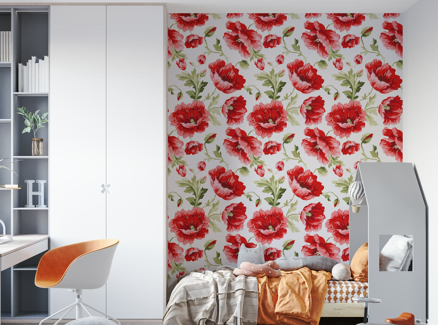 Floral watercolor poppy wallpaper for walls

