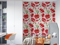 Floral watercolor poppy wallpaper for walls

