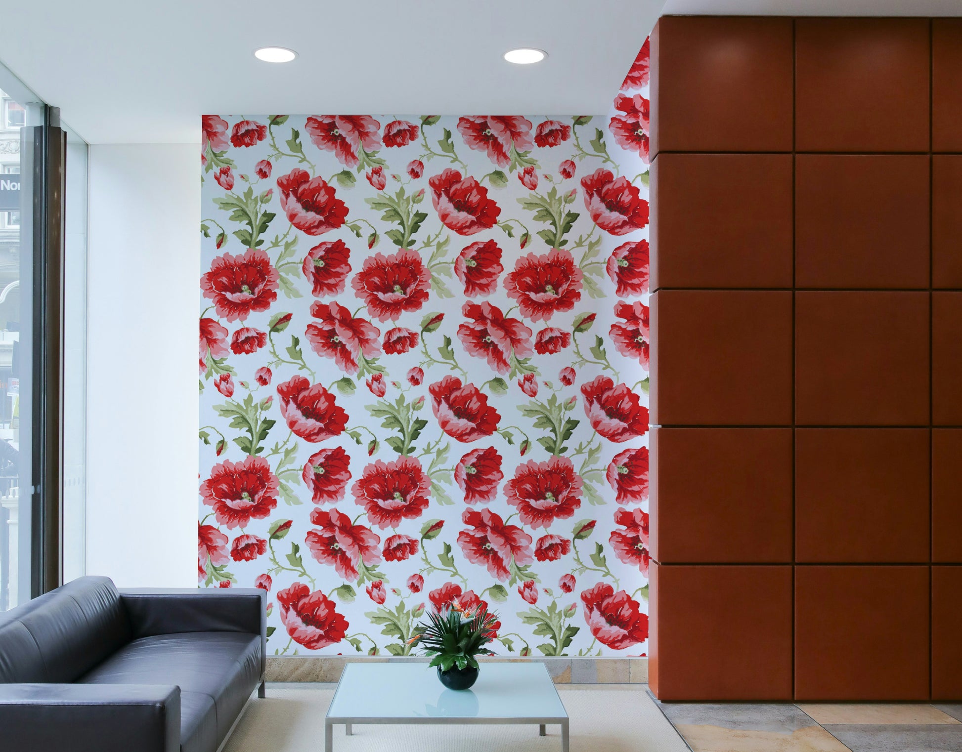 Gentle poppy flower mural for living room

