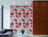 Gentle poppy flower mural for living room

