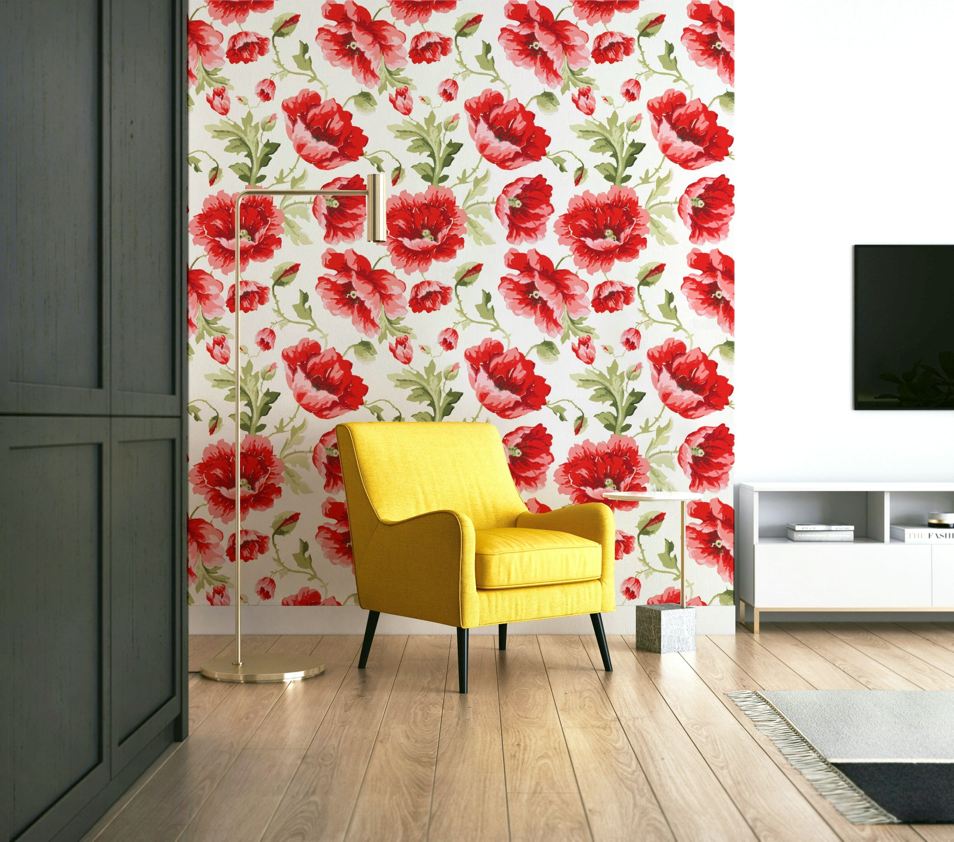 Colorful watercolor poppies wallpaper mural

