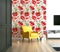 Colorful watercolor poppies wallpaper mural


