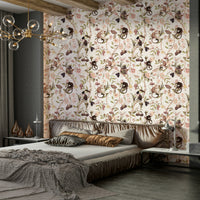 Floral wallpaper with playful monkeys design

