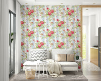 Elegant rose garden mural with stripe design

