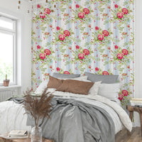 Floral stripe wallpaper for living spaces

