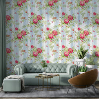 Rose garden wall mural with classic stripes


